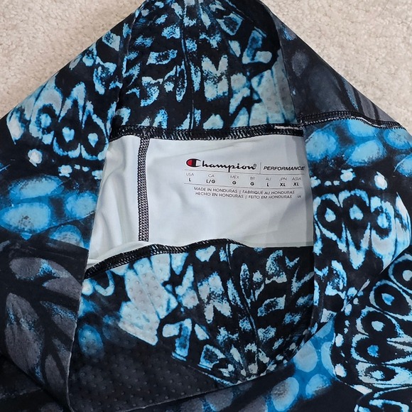 Champion Power Flex Butterfly Print Capris Leggings Womens Sz L Blue Athletic - Picture 8 of 10